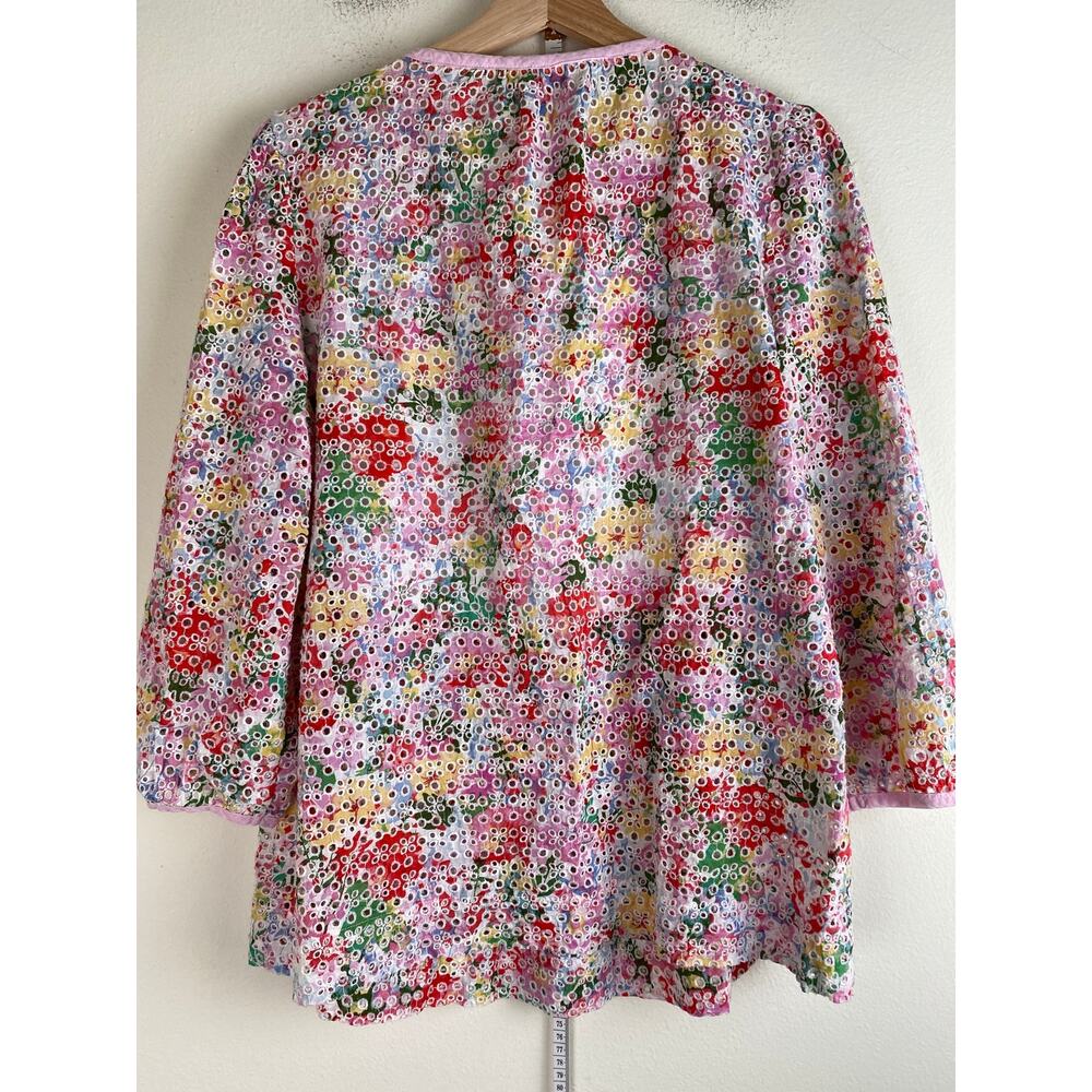 Joules Floral Eyelet Peasant Blouse White Pink Multi Size 12 - Picture 8 of 12